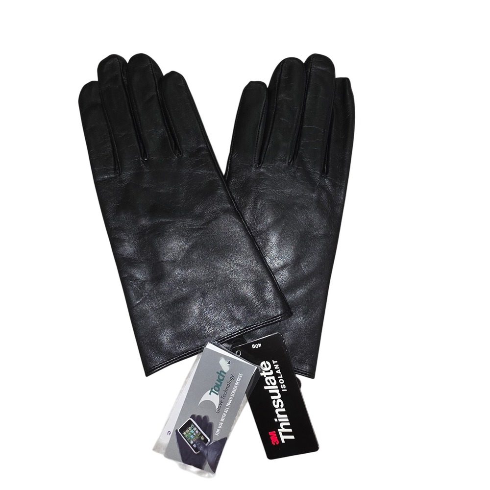 Black Leather Touchscreen Gloves 3M Thinsulate Insulated Winter Tech RN 94789